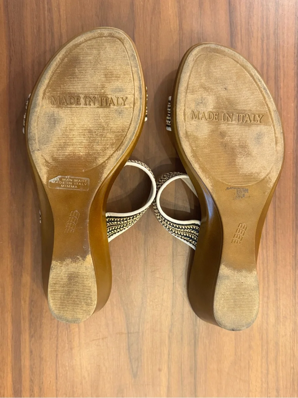 Toscanella Made in Italy Leather Wedge Slide Sandals – Braided Straps – Size 7